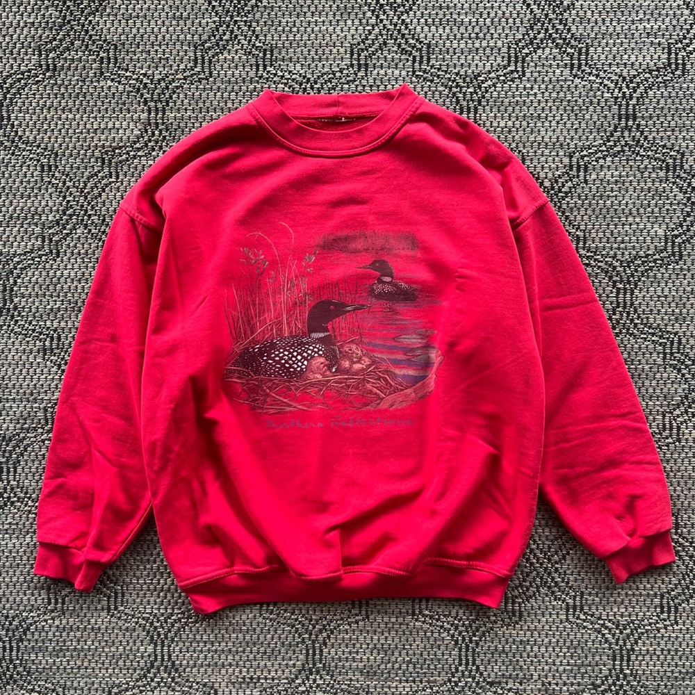 Vintage Northern Reflections Sweatshirt Mens Large Red Loon Nature Crewneck 90s